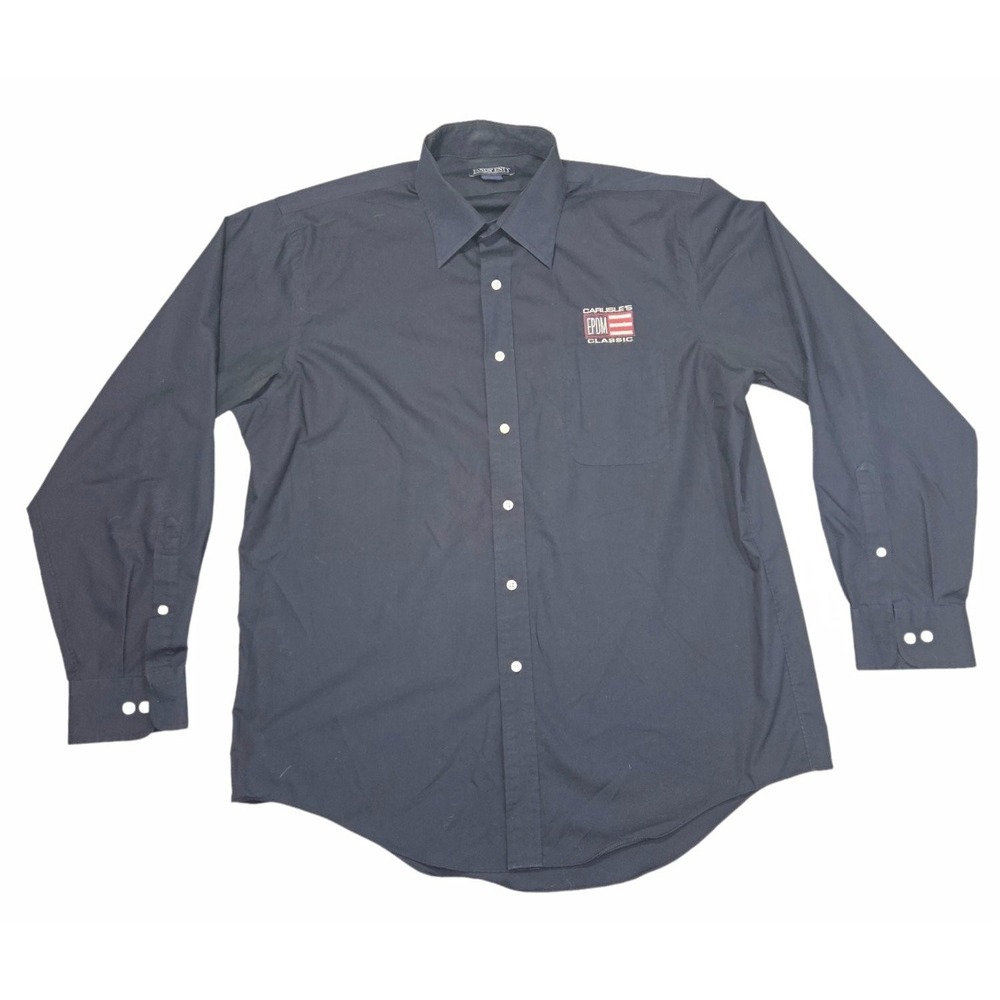 Lands‎ End Mens 16.5 34/35 Button Up Shirt Black Long Sleeve Wrinkle Free Cotton